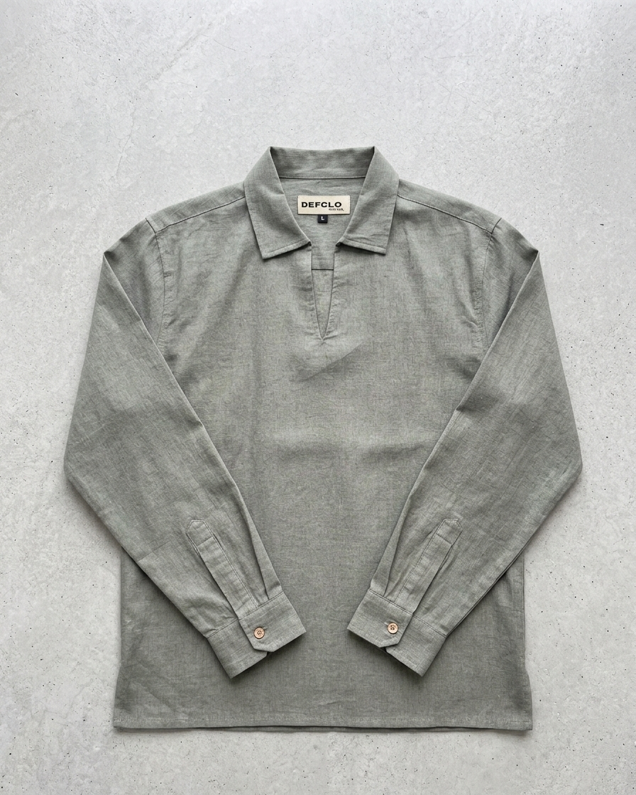 The Amalfi Shirt - Linen V-Placket - Moss Green - Unisex