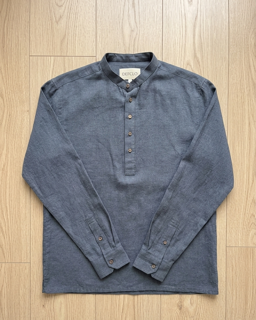 Linen Henley Katua - Marble Blue - Unisex