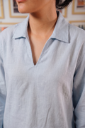 The Amalfi Shirt - Linen Effect V-Placket - Sky Blue - Unisex
