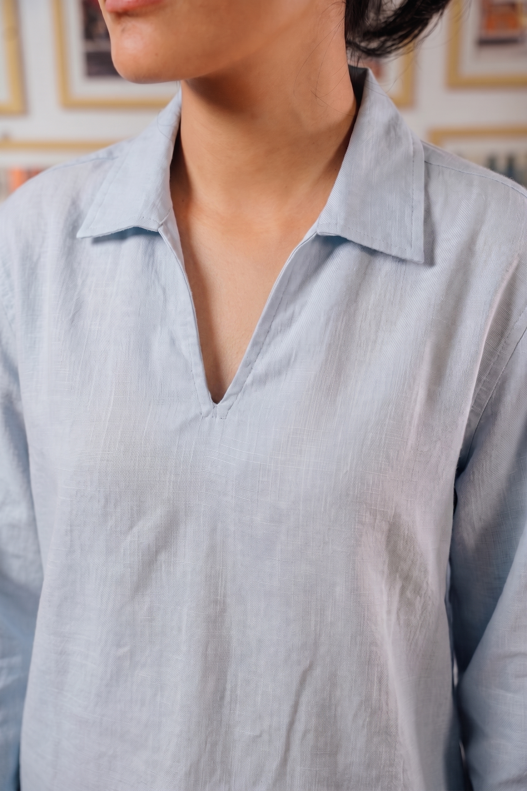 The Amalfi Shirt - Linen Effect V-Placket - Sky Blue - Unisex