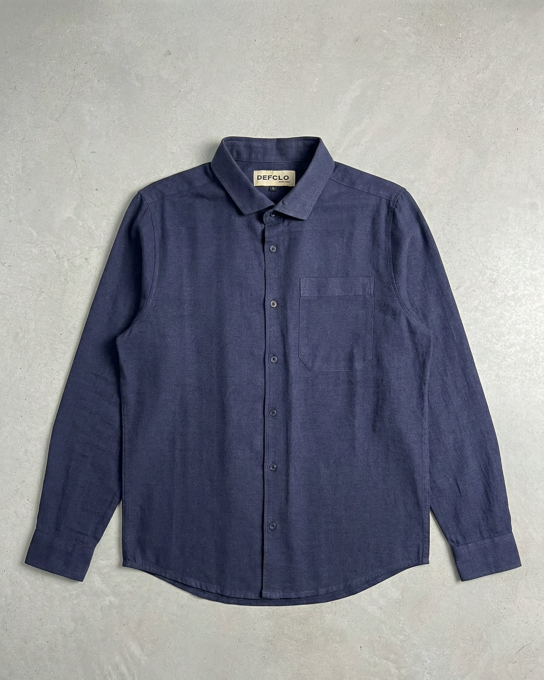 The European Collar - Linen - Long Sleeve Shirt For Men- Blue