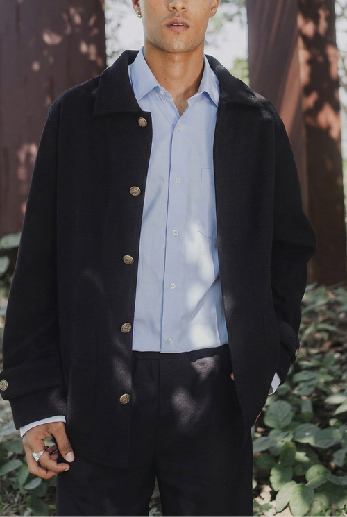 Kieran Coat Deluxe for Men - Noir  - Decorative Golden Buttons