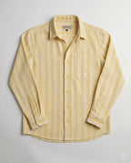 The European Collar - Linen - Long Sleeve Shirt - Yellow White Stripe