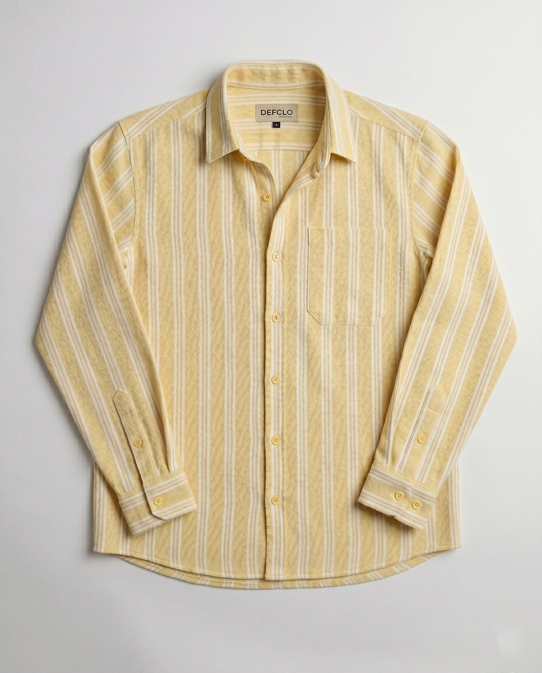 The European Collar - Linen - Long Sleeve Shirt - Yellow White Stripe