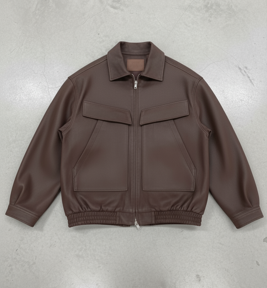 Faux Leather Oversized Jacket  - Matte Brown - Unisex