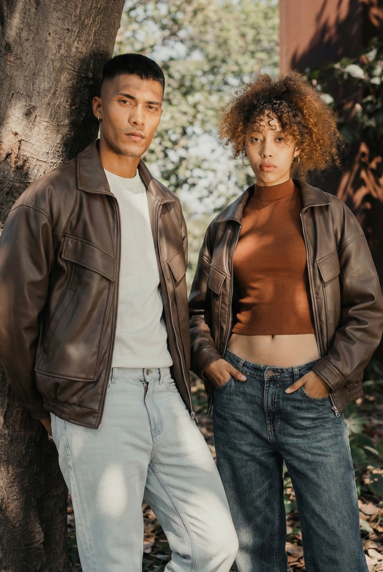 Faux Leather Oversized Jacket  - Matte Brown - Unisex