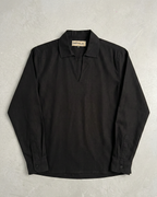 The Amalfi Shirt - Linen Effect V-Placket For Men  - Black