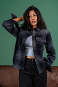Shacket Flannel Overshirt - Dark Grey Plaid - Dual Pocket - Unisex