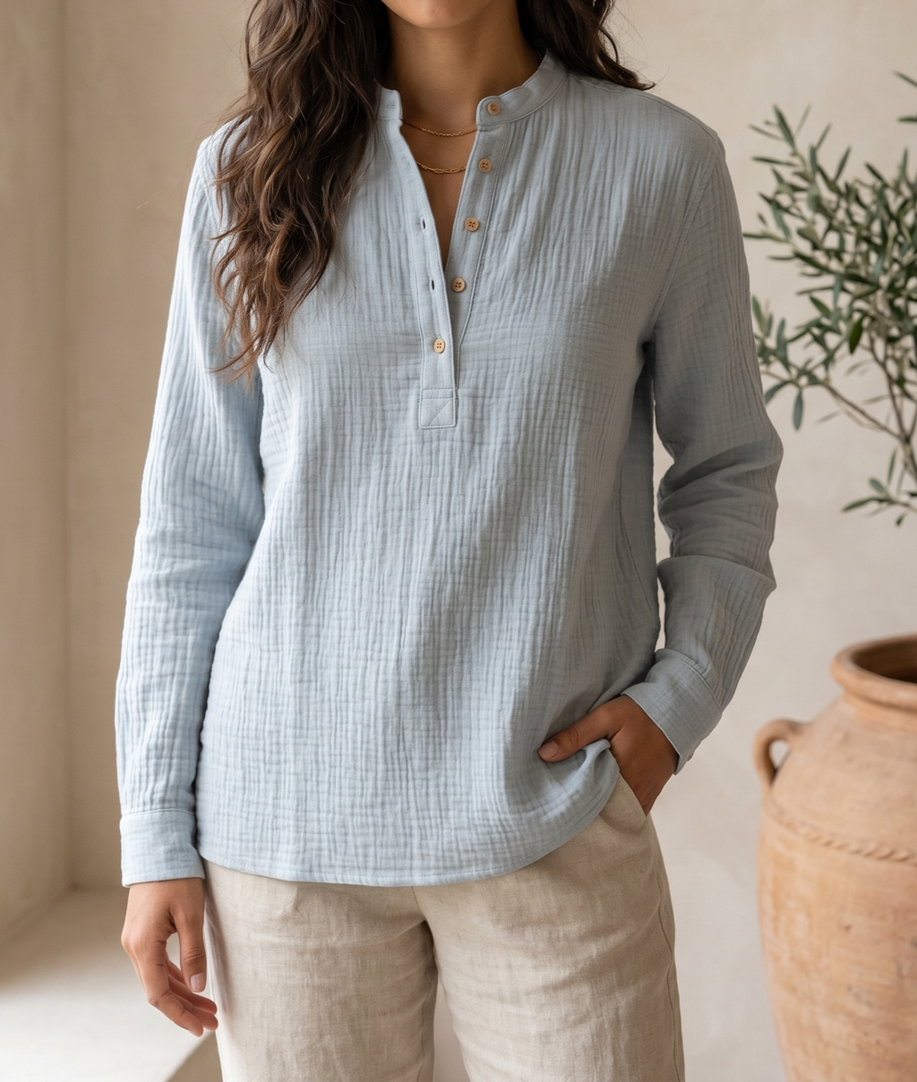 Waffle Henley Katua - Sky Blue