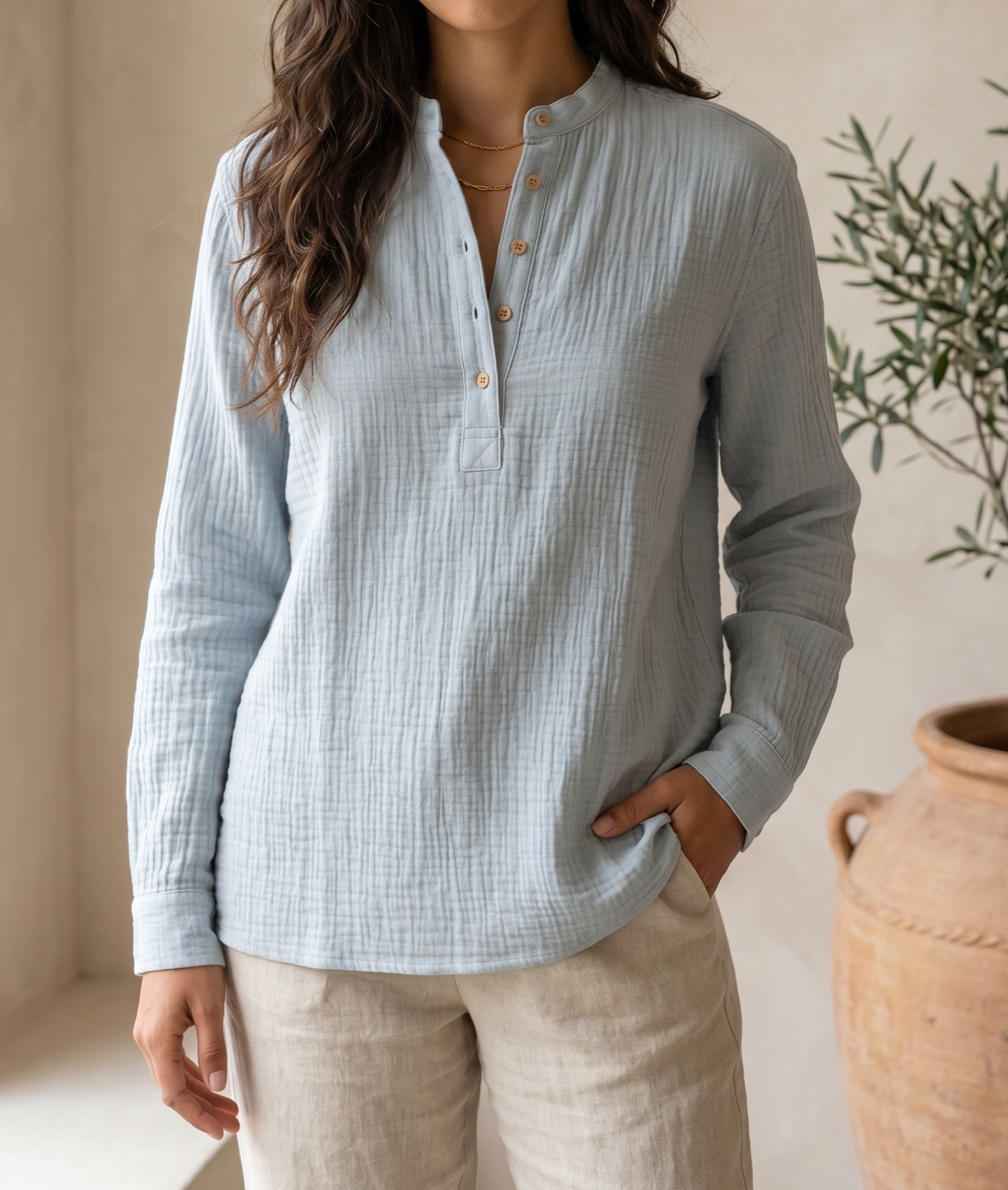 Waffle Henley Katua - Sky Blue