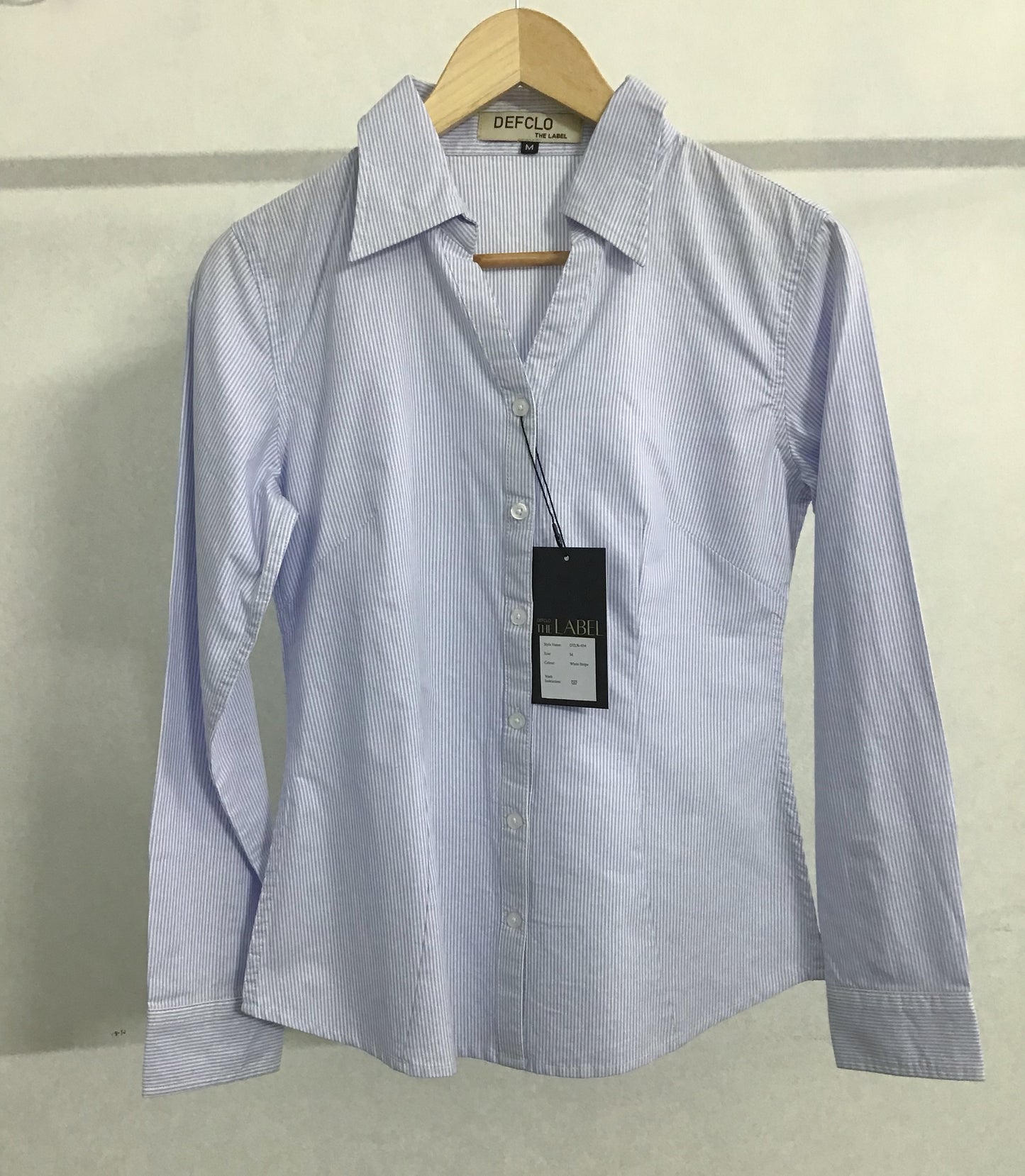 Fitted Shirt For Women - Light Blue and White Pinstripe