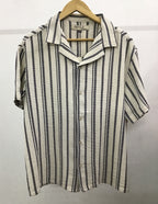 Revere Cuba - White and Faded Black Stripe Textured Cuba - Revere Shirt For Men