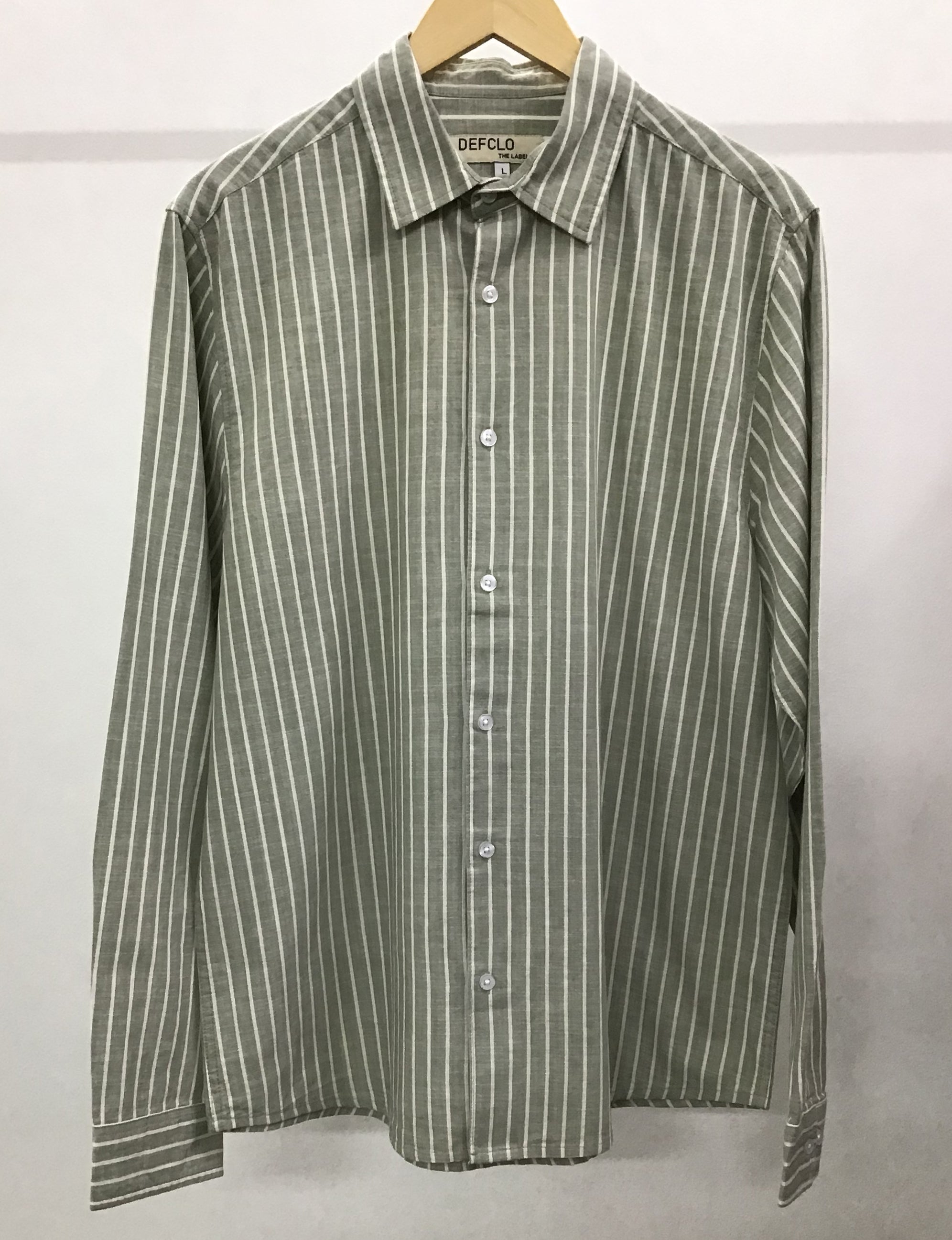 Long Sleeve Shirt for Men - Olive White Stripe