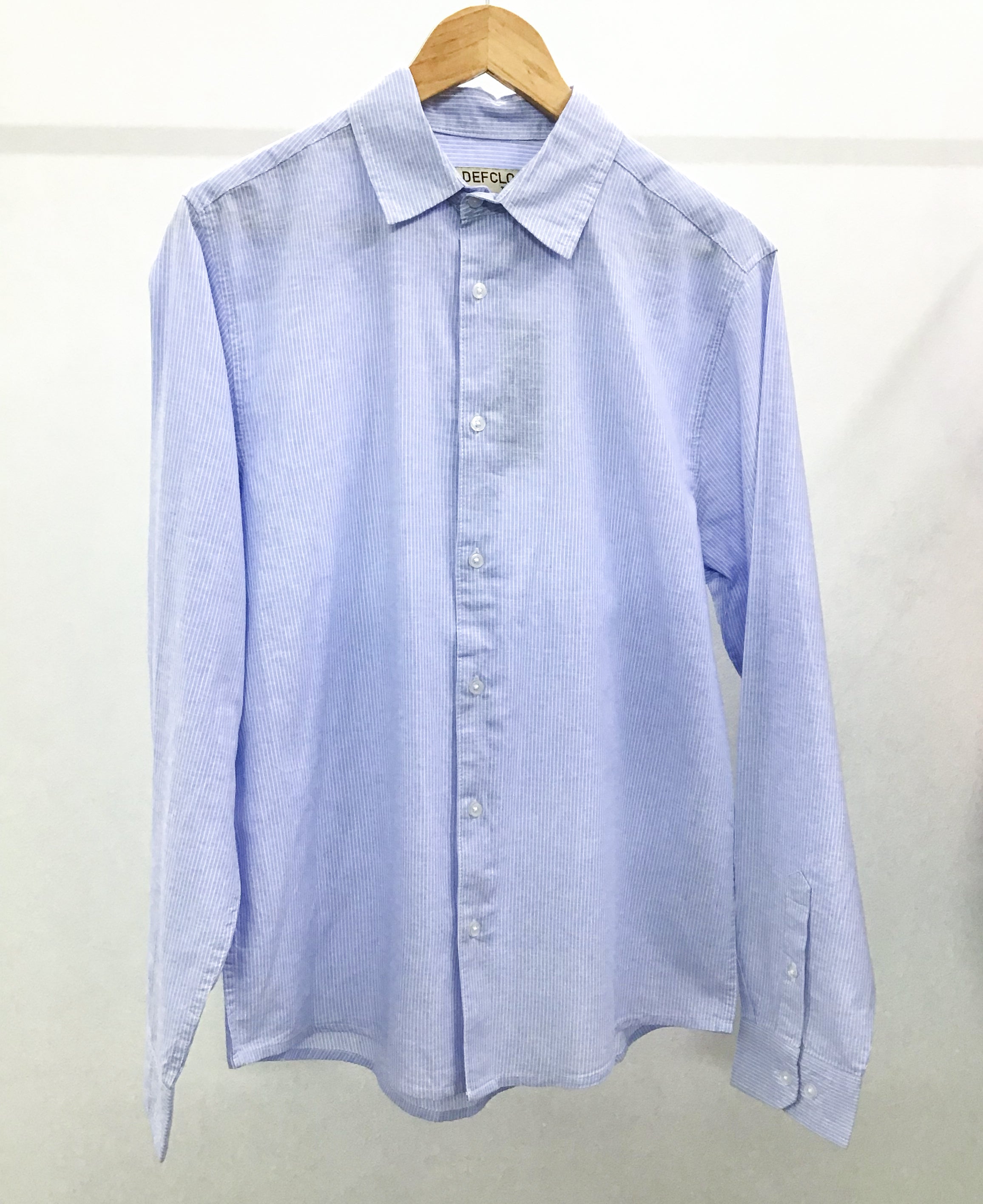 Long Sleeve Shirt for Men - Light Blue and White Thin Stripe