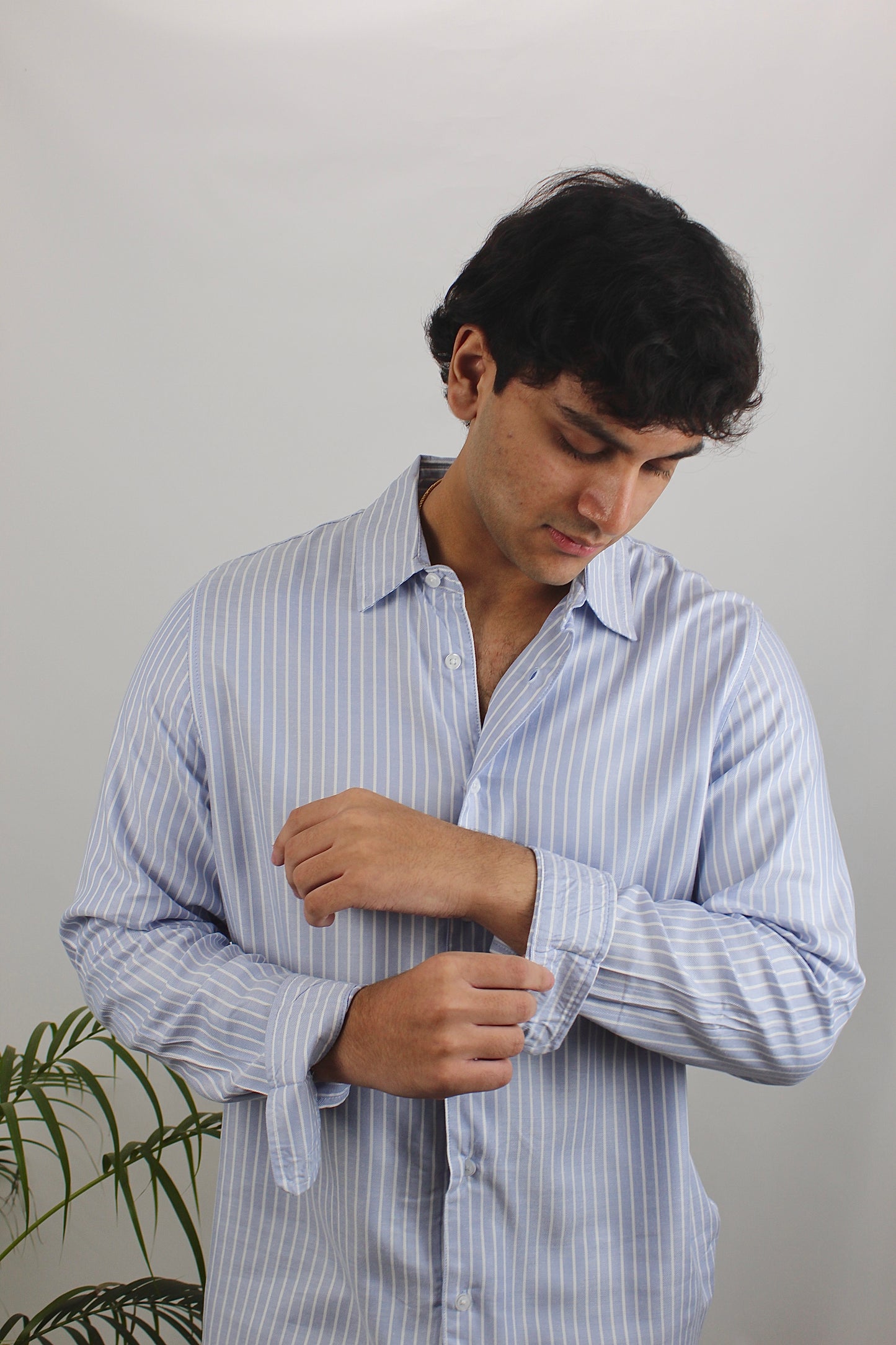 Light Blue Stripe Long Sleeve Shirt For Men