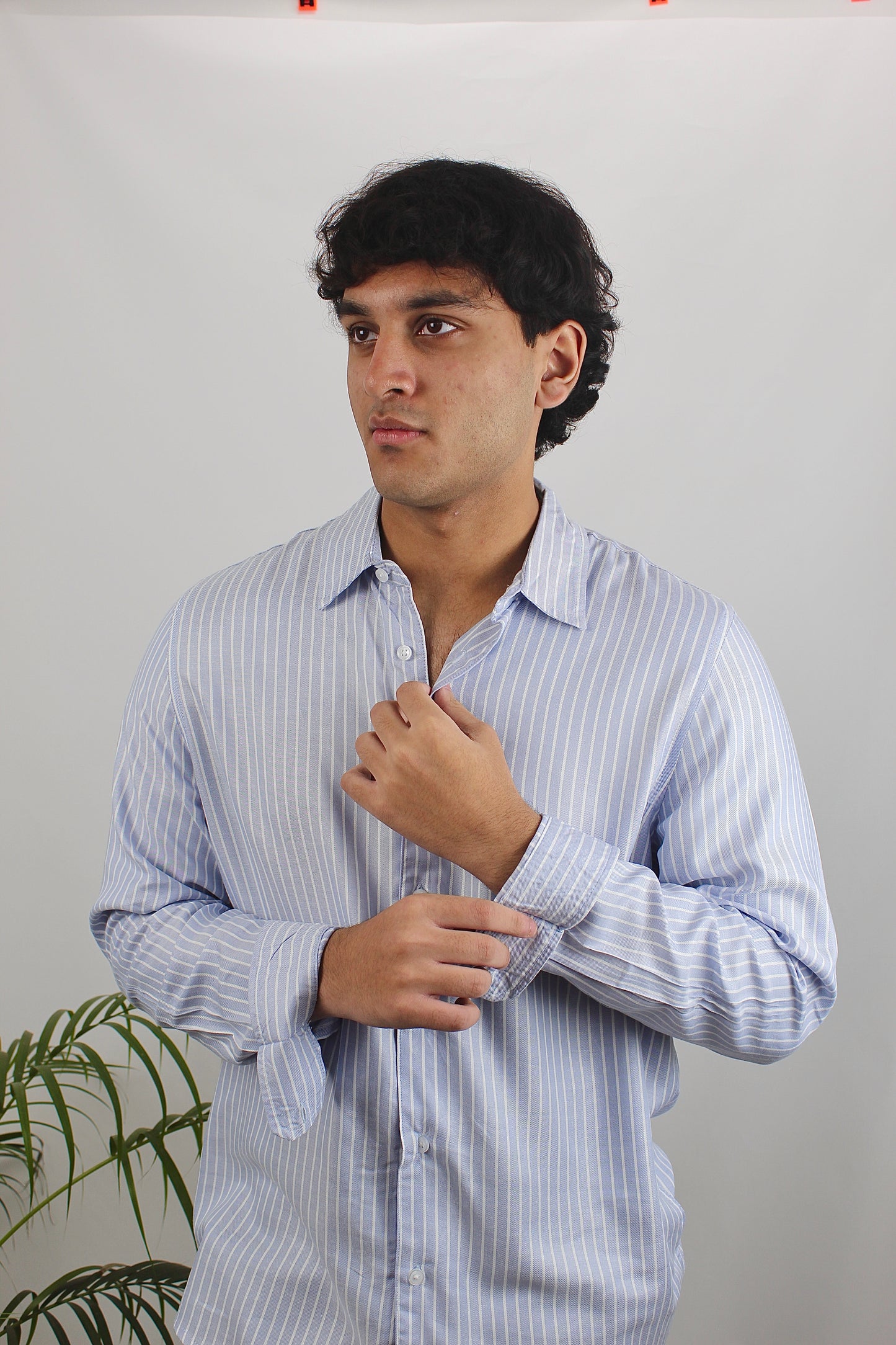 Light Blue Stripe Long Sleeve Shirt For Men