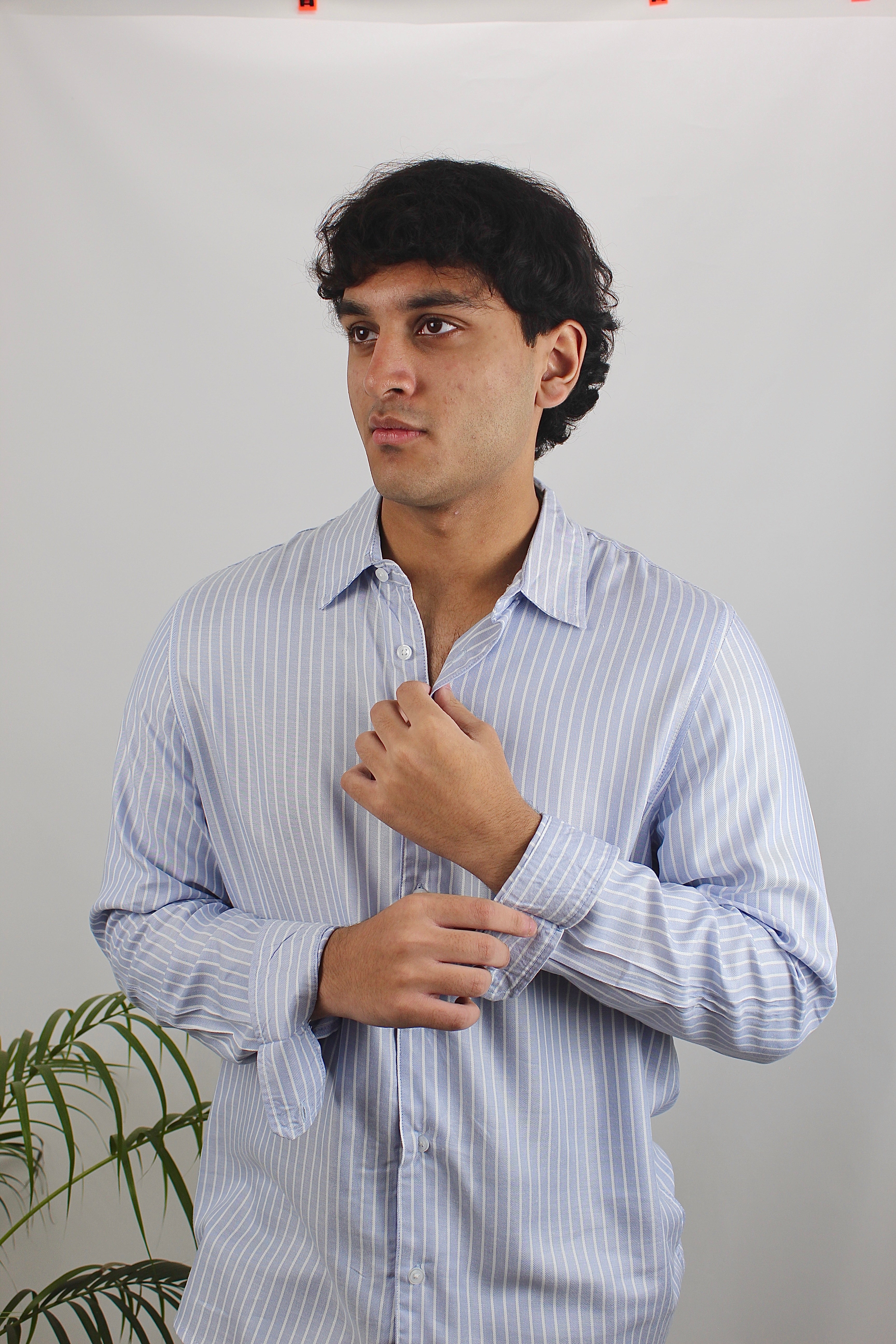 Light Blue Stripe Long Sleeve Shirt For Men