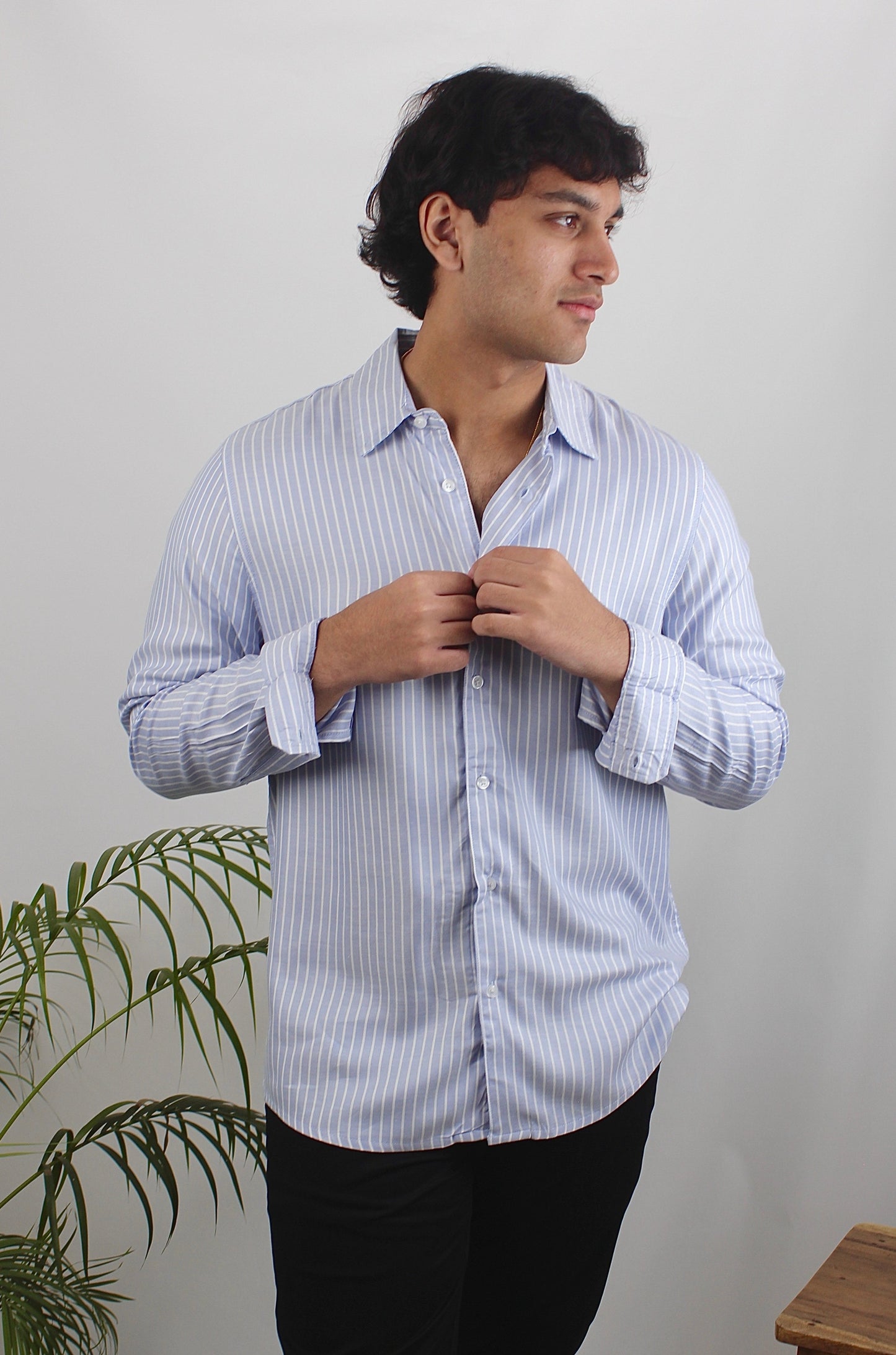 Light Blue Stripe Long Sleeve Shirt For Men