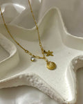 Dangling Shell, Zircon & Starfish Necklace