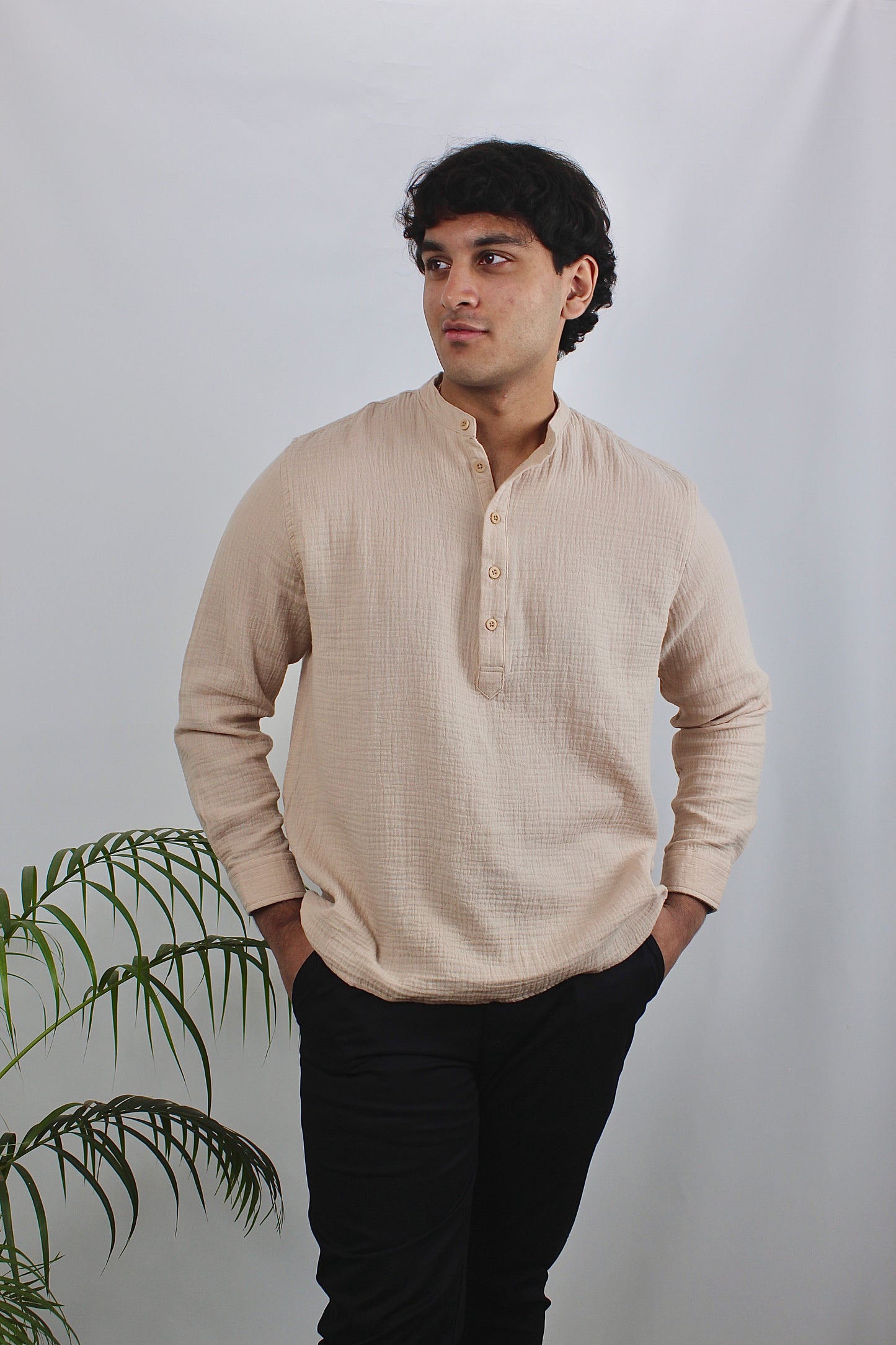 Waffle Henley for Men - Beige