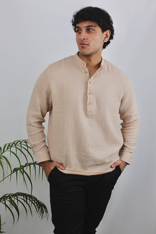 Waffle Henley for Men - Beige