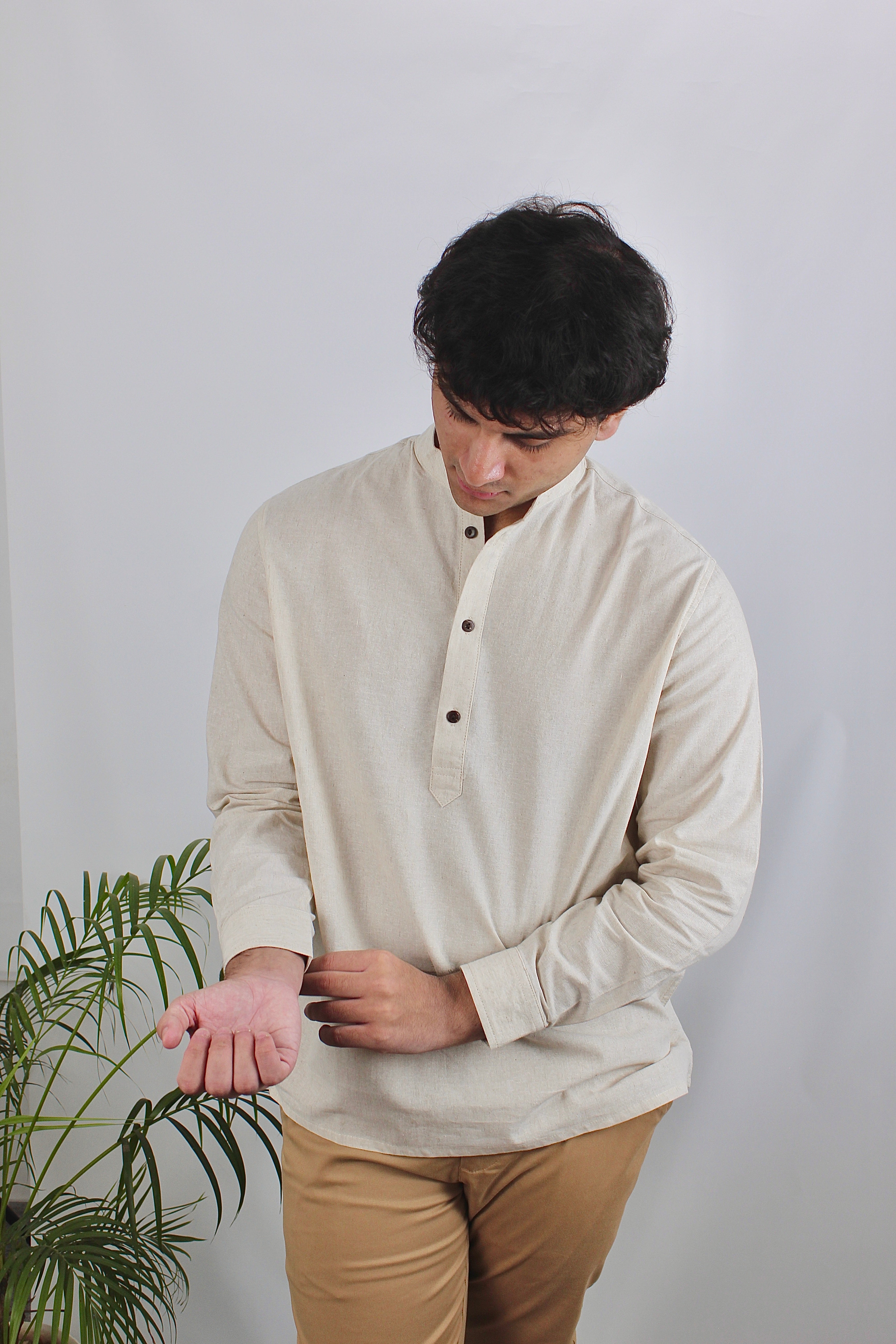 Linen Henley for Men - Sand