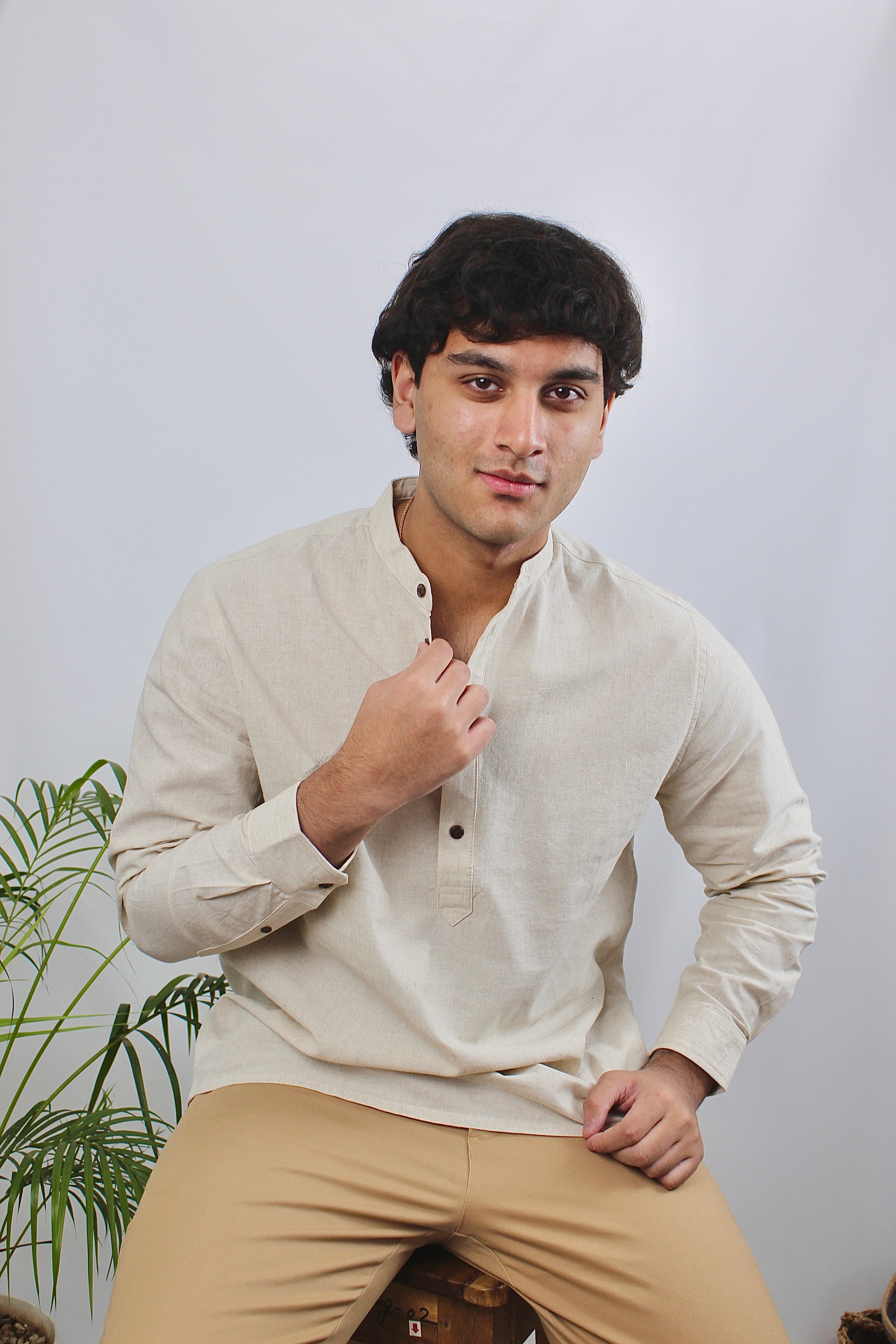 Linen Henley for Men - Sand