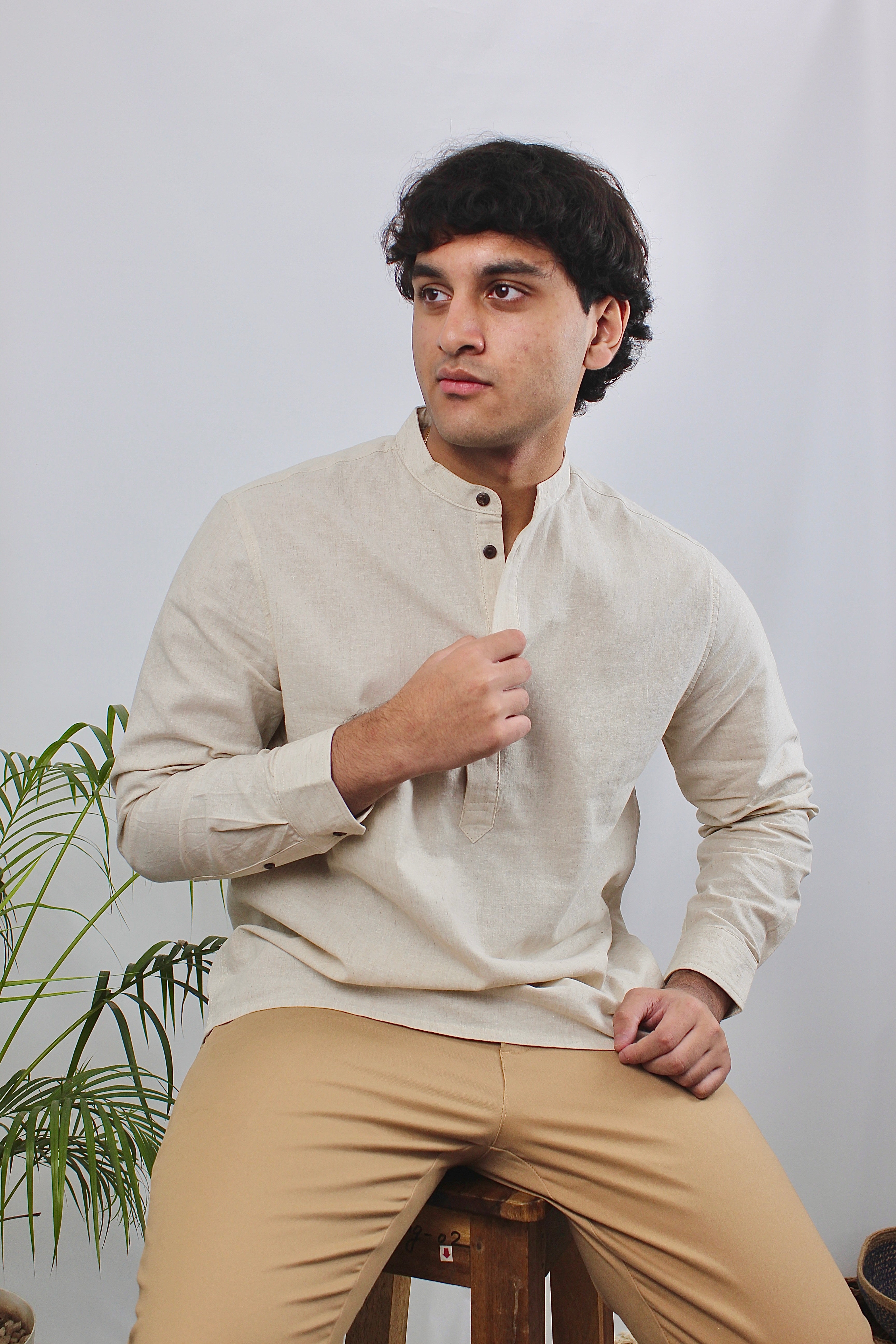 Linen Henley for Men - Sand