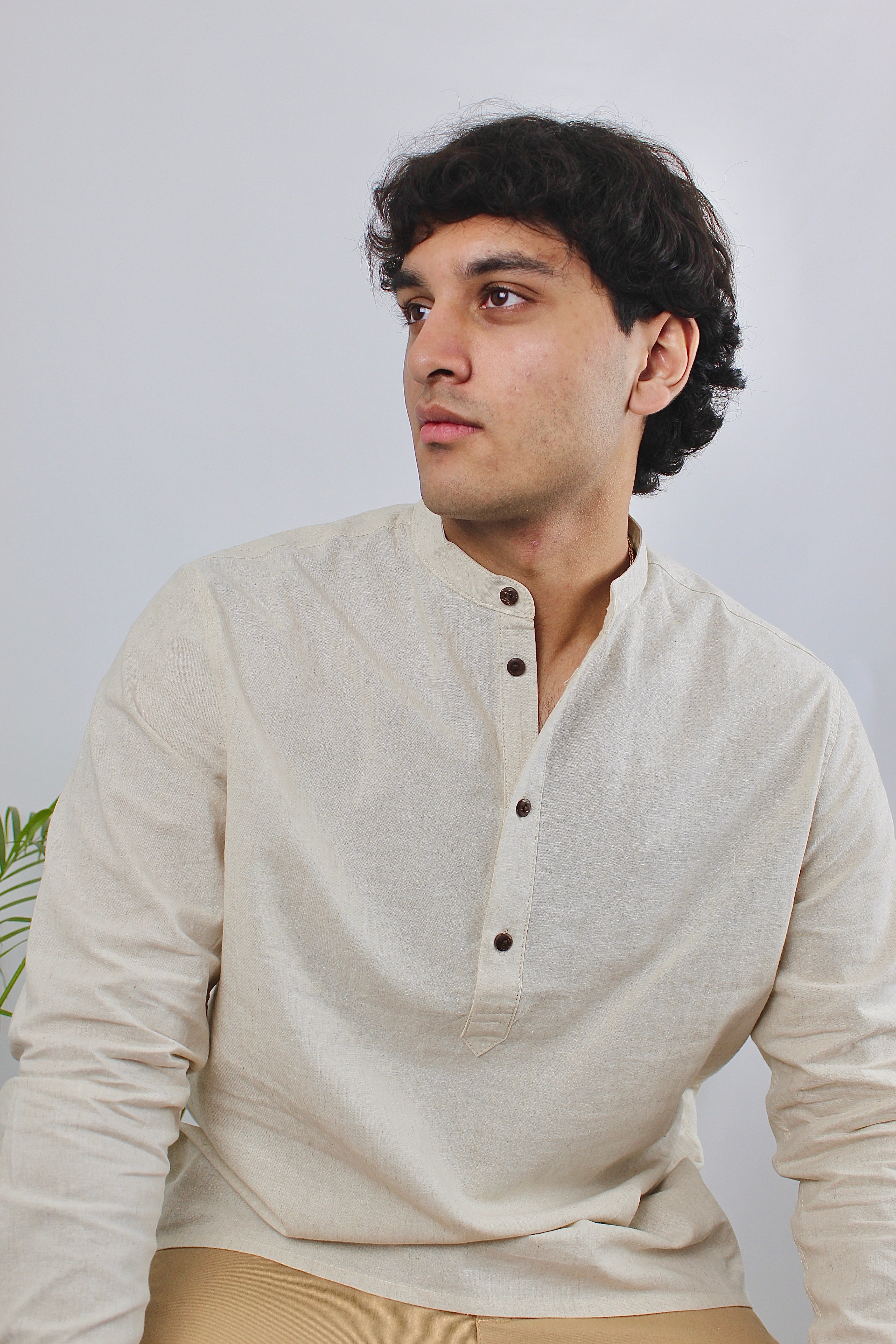 Linen Henley for Men - Sand