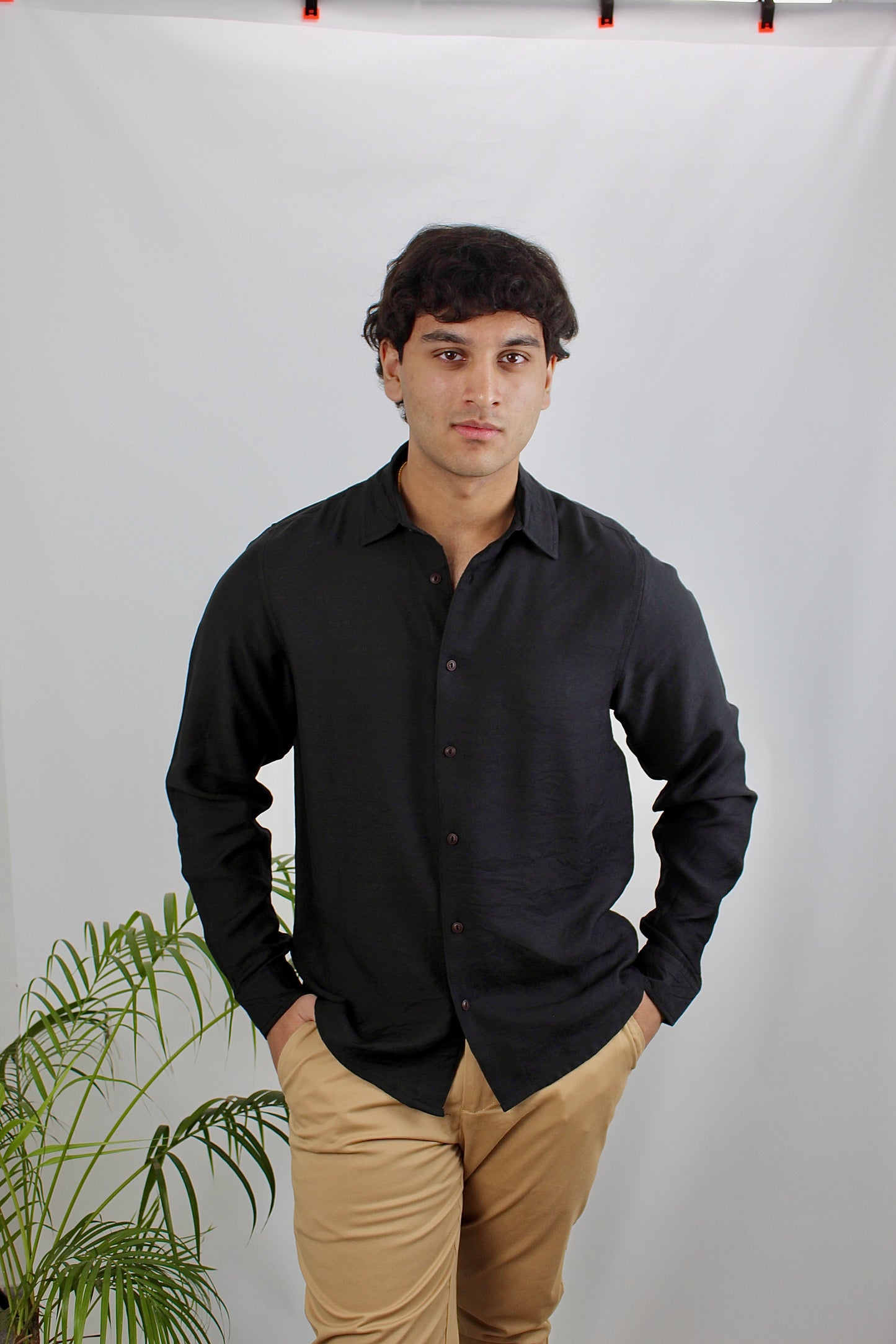 Luxe Black Long Sleeve Shirt For Men