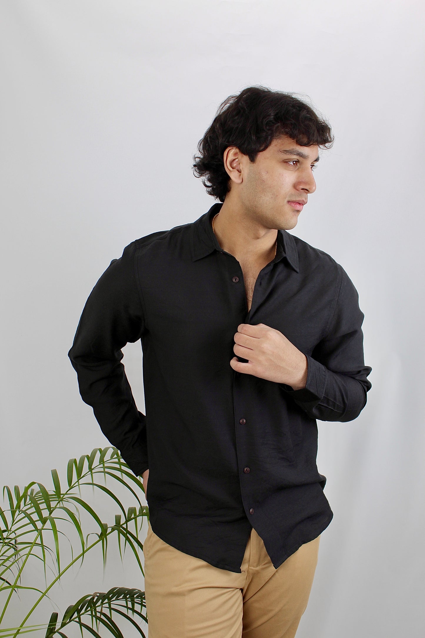 Luxe Black Long Sleeve Shirt For Men