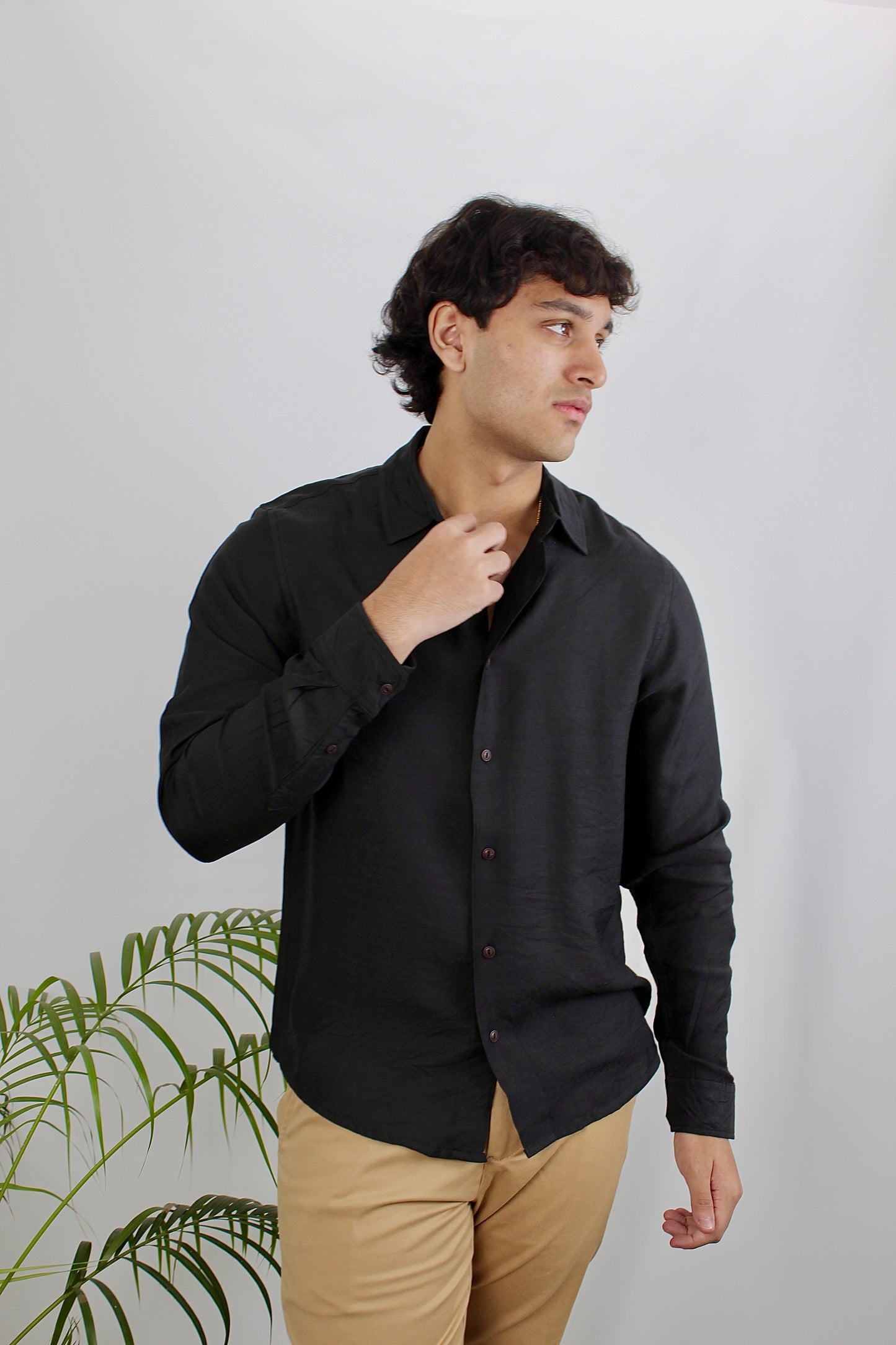 Luxe Black Long Sleeve Shirt For Men