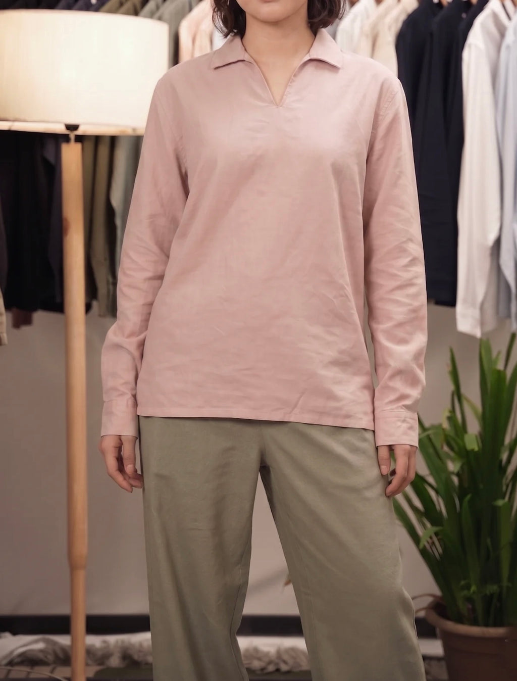The Amalfi Shirt - Linen Effect V-Placket - Pink - Unisex