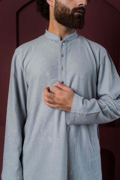 Azfar - Ash Blue All-Over Embroidered Panjabi