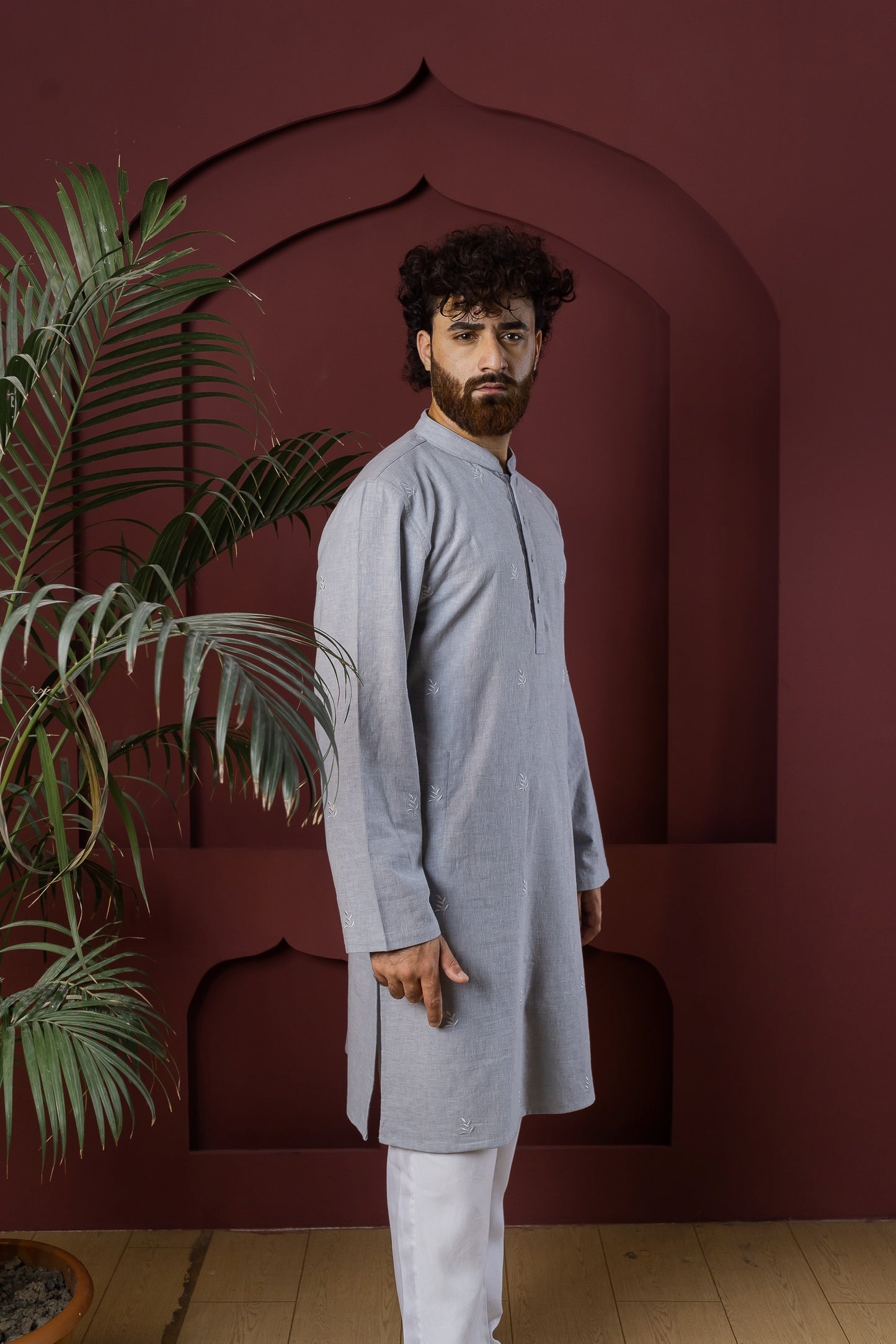 Azfar - Ash Blue All-Over Embroidered Panjabi