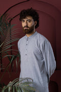 Azfar - Ash Blue All-Over Embroidered Panjabi
