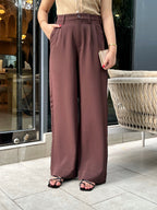 Wide Leg High Waist Pleated Pants for Women - Coffee