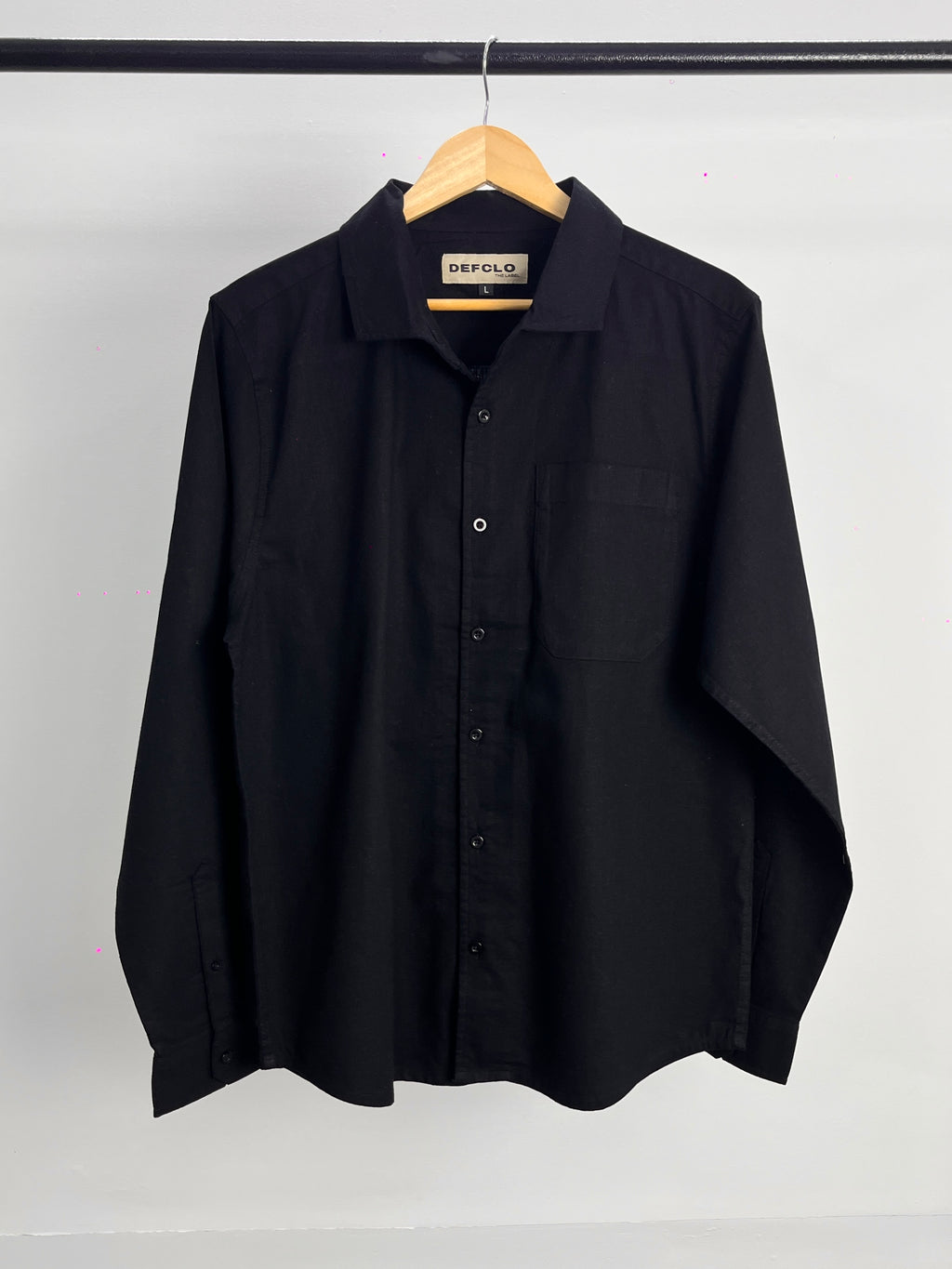 The European Collar - Linen Effect -  Long Sleeve Shirt For Men - Black