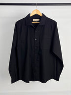 The European Collar - Linen Effect -  Long Sleeve Shirt For Men - Black