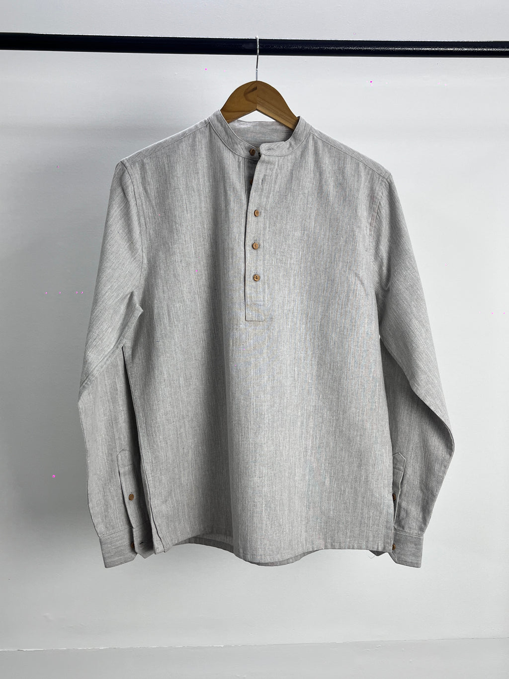 Linen Effect Henley - Light Grey - Unisex