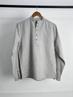 Linen Effect Henley - Light Grey - Unisex