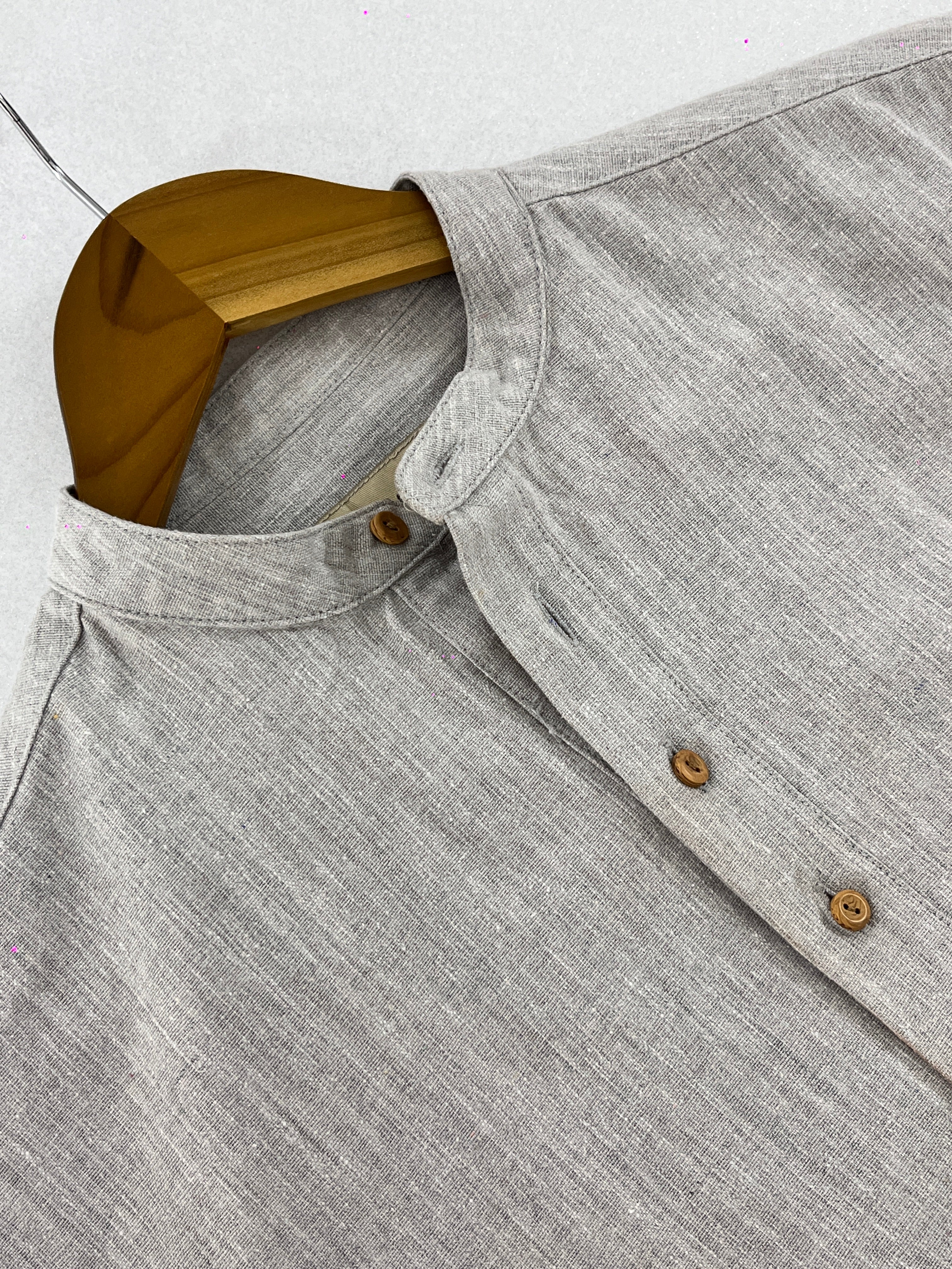 Linen Effect Henley - Light Grey - Unisex