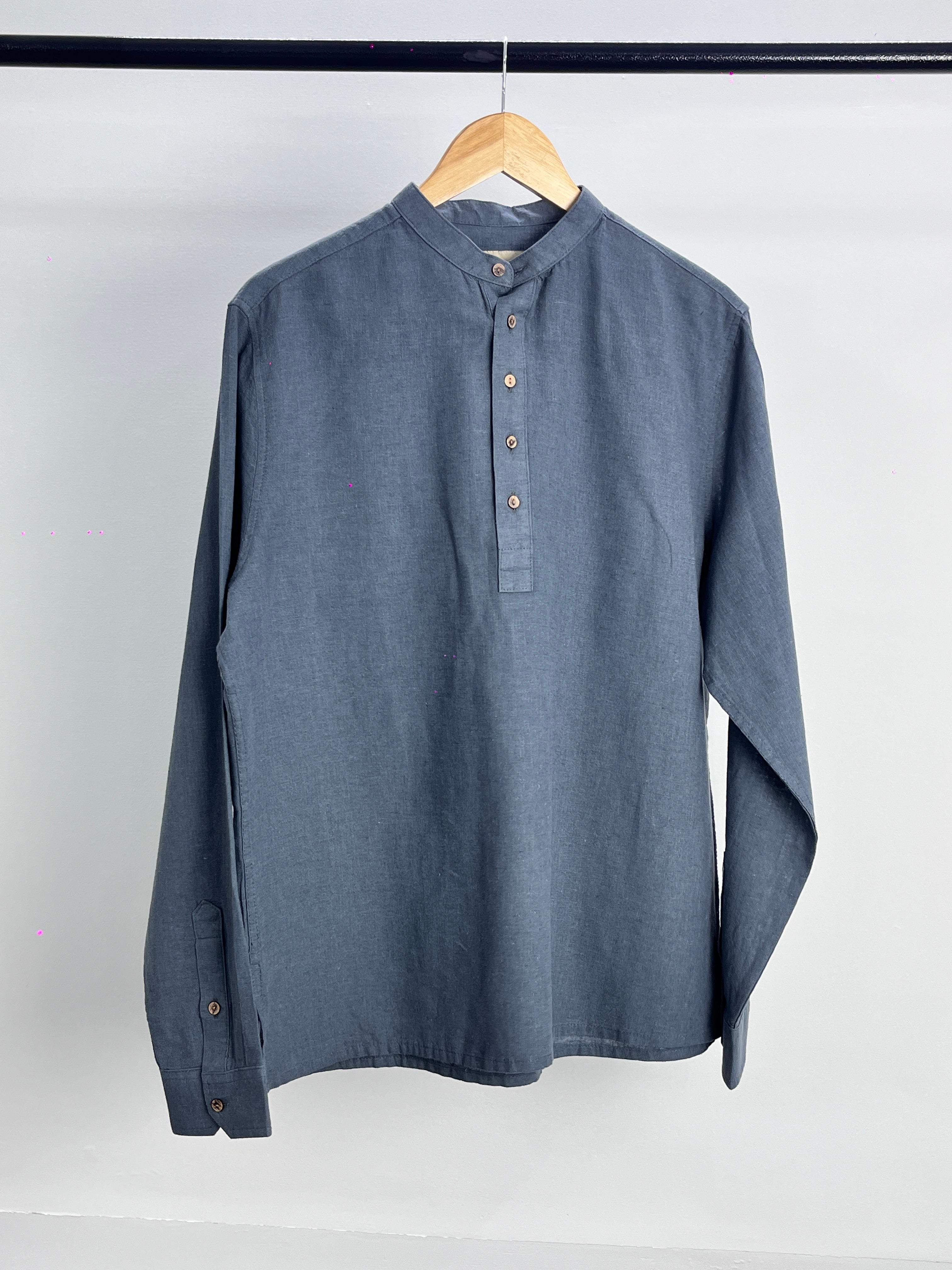 Linen Henley Katua - Marble Blue - Unisex