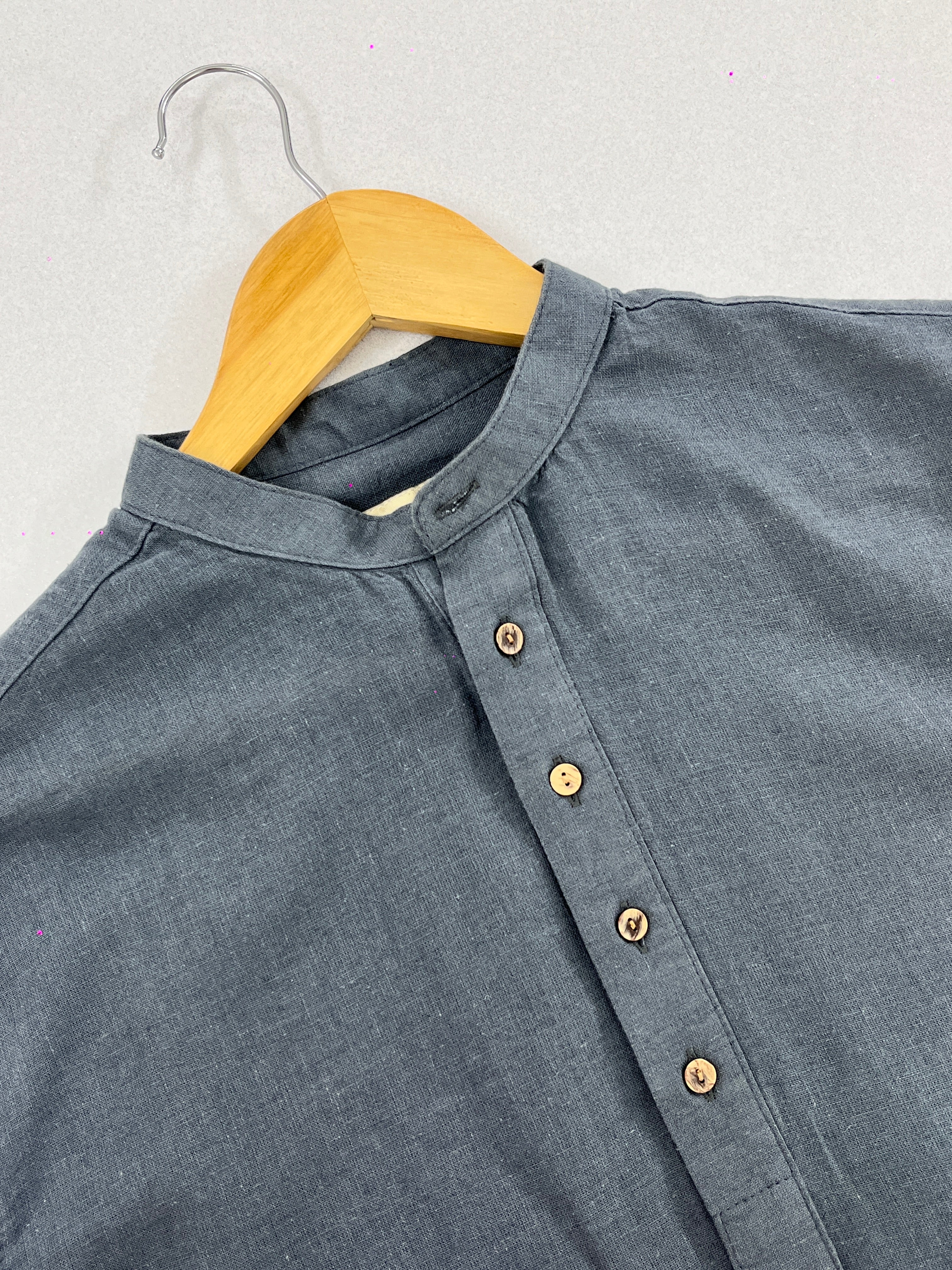 Linen Henley Katua - Marble Blue - Unisex