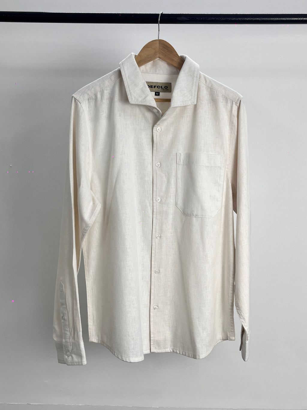 The European Collar - Linen Effect - Long Sleeve Shirt For Men - White
