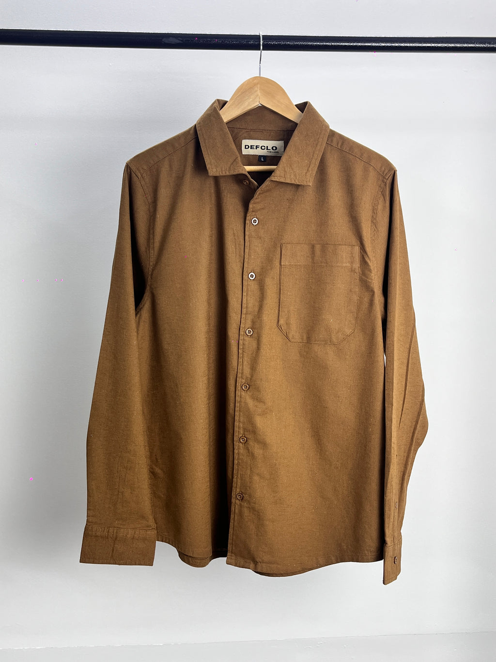 The European Collar - Linen Effect - Long Sleeve Shirt For Men - Warm Brown