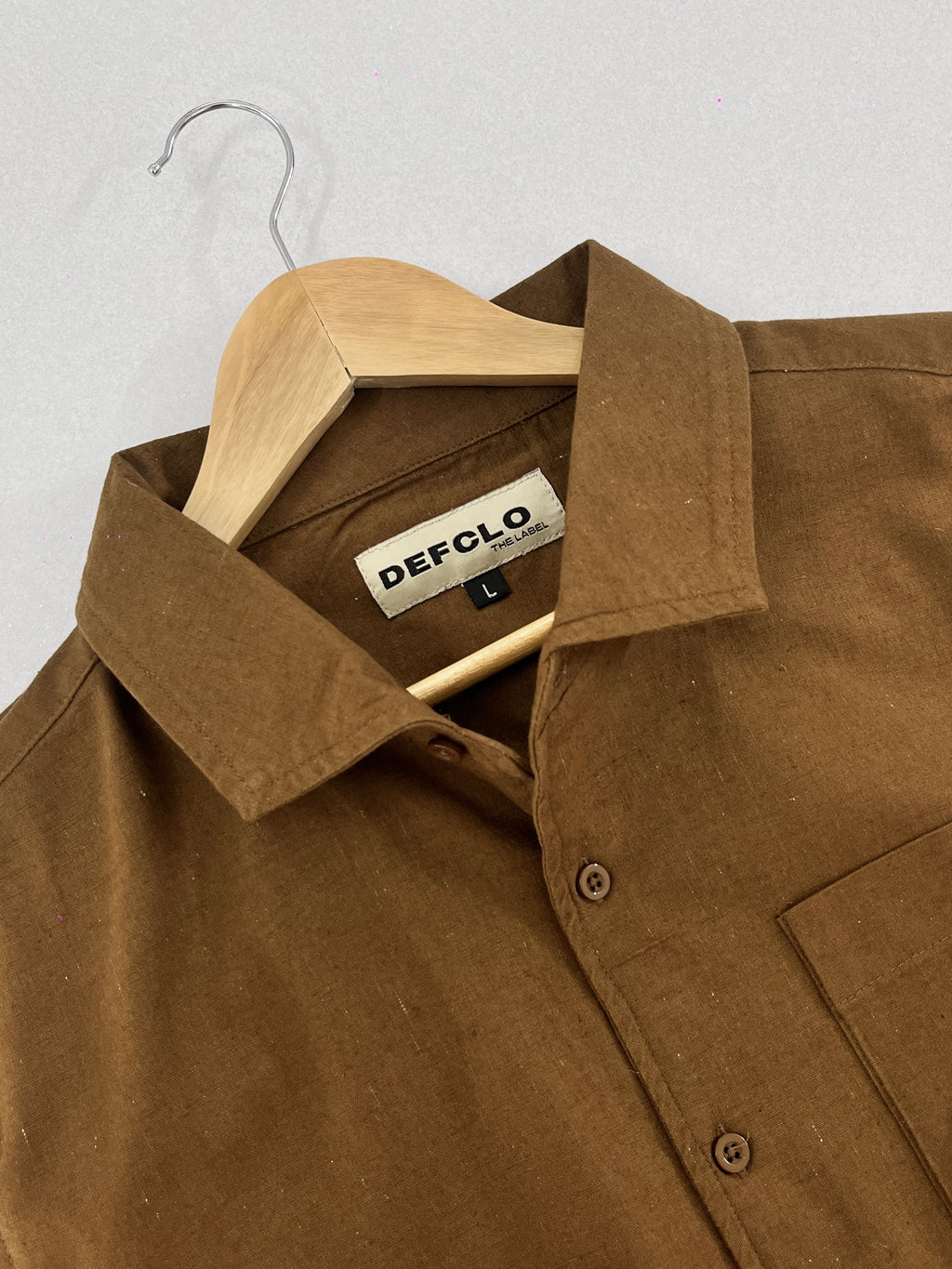 The European Collar - Linen Effect - Long Sleeve Shirt For Men - Warm Brown