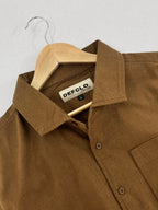 The European Collar - Linen Effect - Long Sleeve Shirt For Men - Warm Brown