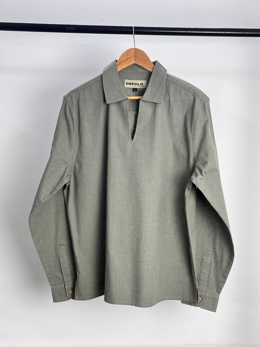 The Amalfi Shirt - Linen V-Placket - Moss Green - Unisex