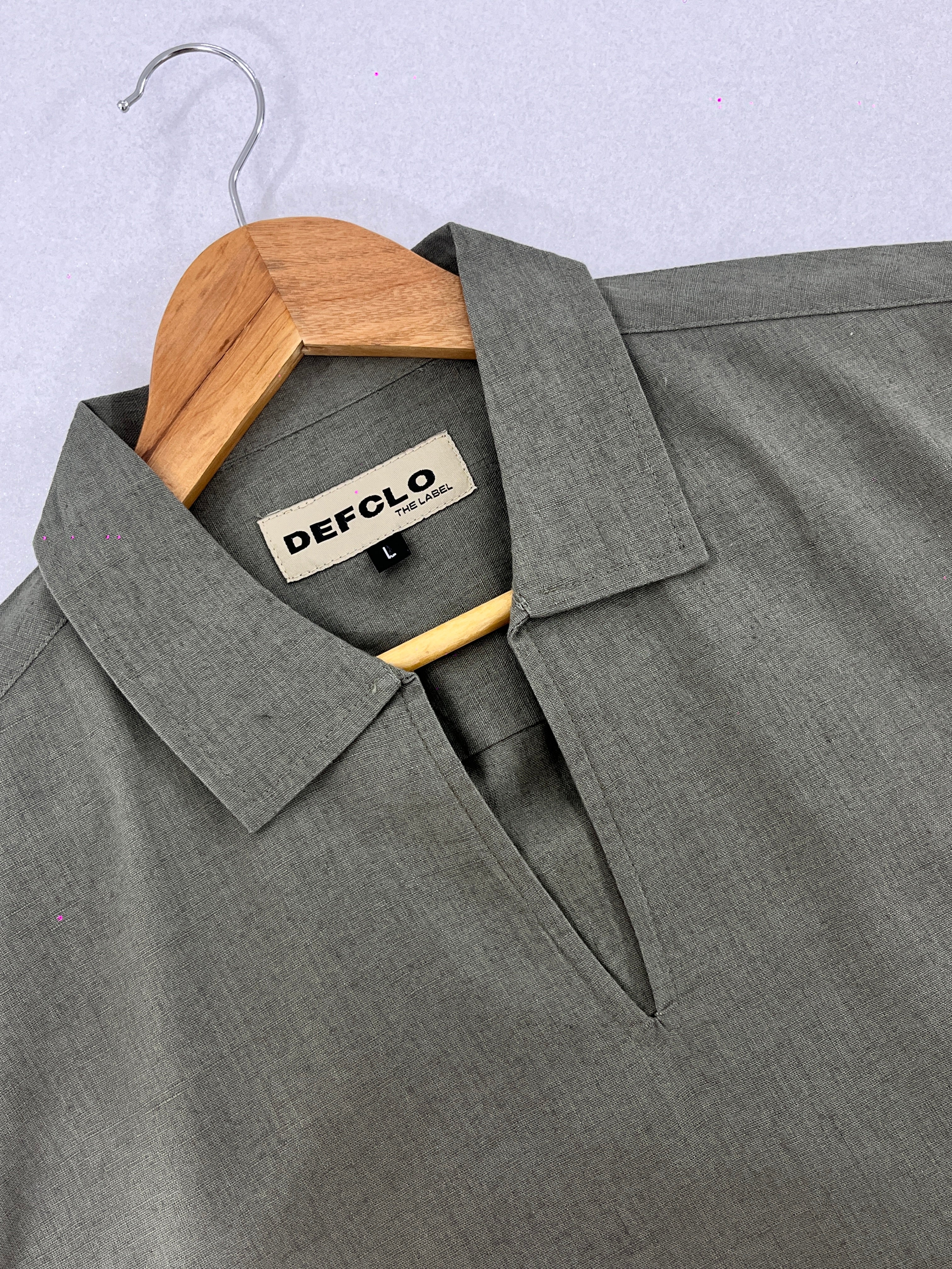 The Amalfi Shirt - Linen V-Placket - Moss Green - Unisex